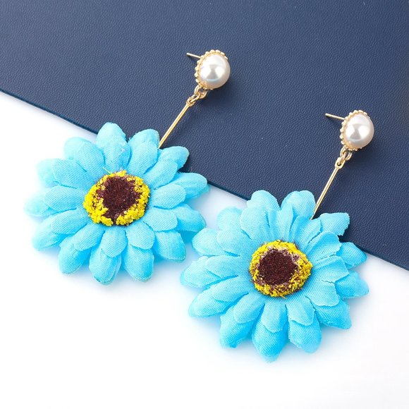 Jewelry - New Style Creative Blue Fabric Sunflower E…